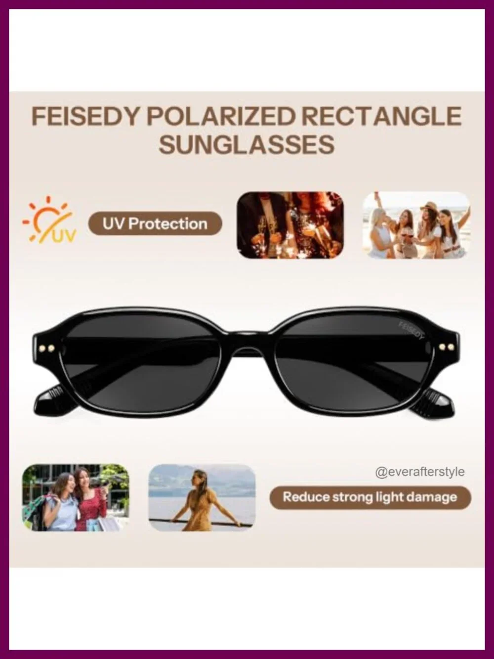 Retro Polarized Rectangle Sunglasses Y2K 90s UV400 Protection Lightweight
